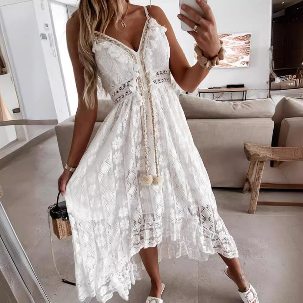 Pretty Lace Long Patchwork Sling Dress Dresses