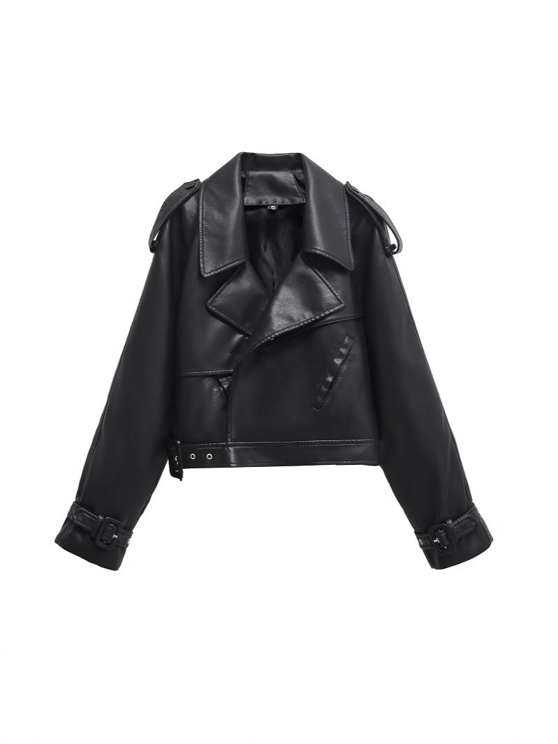 Women's Leather Street Lapel Adjustable Sleeve Vintage Jackets