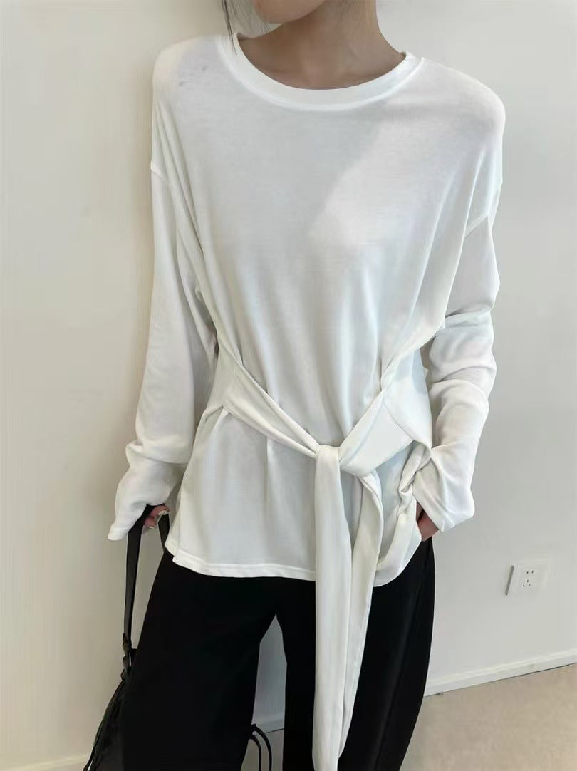 Women's Long Sleeve Round Neck Pure Color Blouses