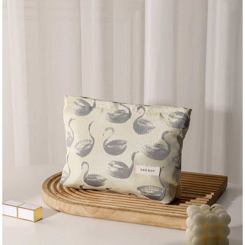 Fresh Swan Jacquard Contrast Color Makeup Cosmetic Bags