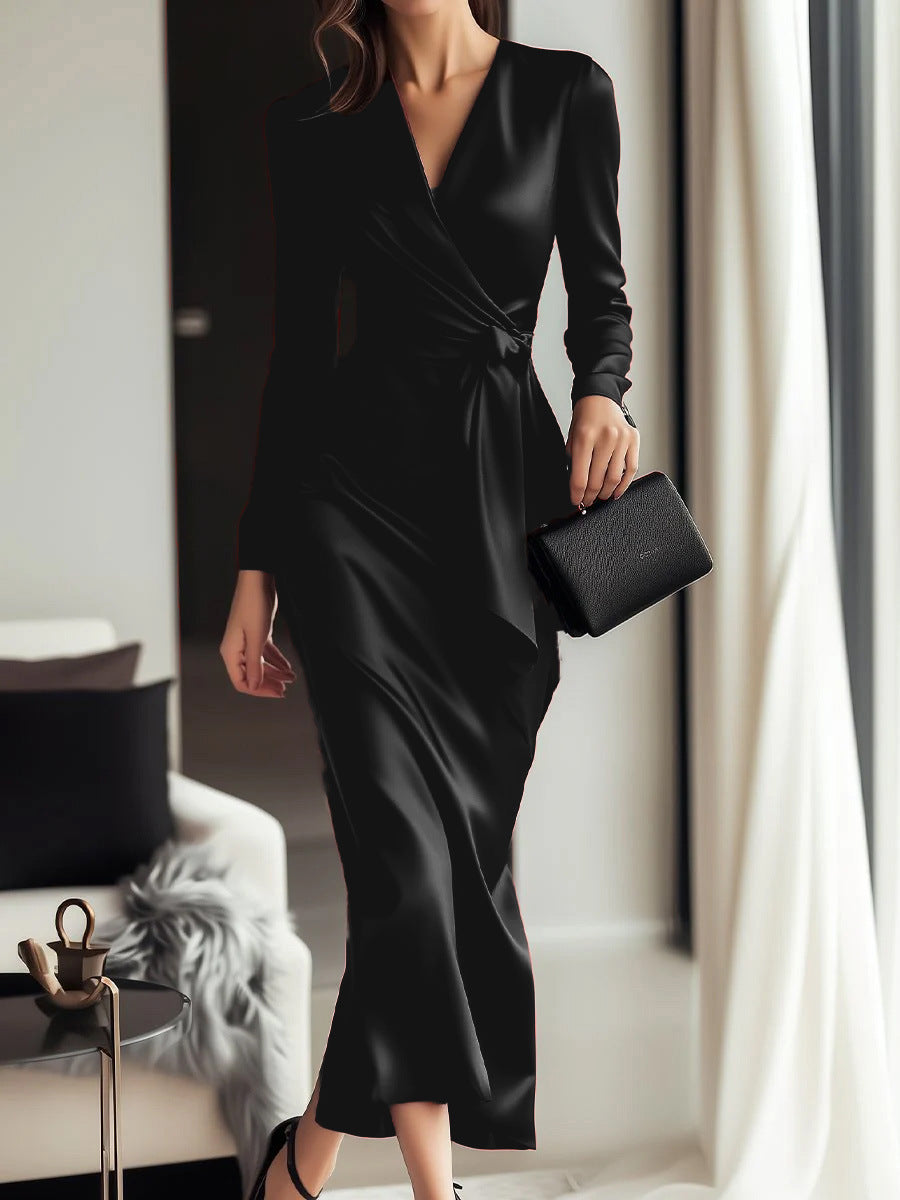 Women's Temperament Long Dress Hepburn Style Satin Dresses
