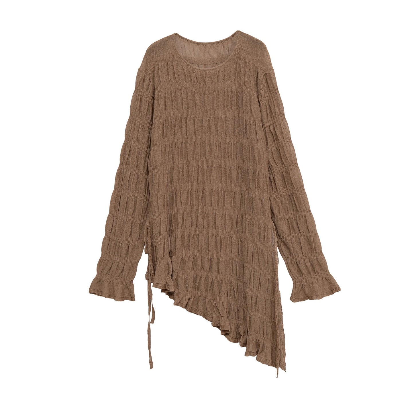 Women's Round Neck Pleated Irregular Long Sleeve Blouses