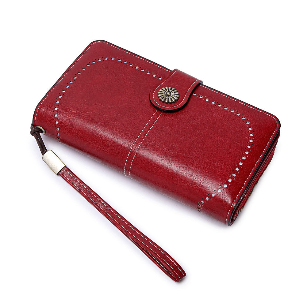 Women's Capacity Mobile Long Zipper Oil Wax Ladies Wallets