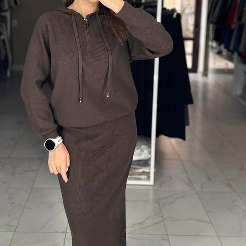Women's Autumn Hooded Fashion Casual Knitted Dress Sweaters