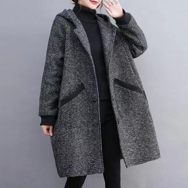 Women's Sister Winter Korean Style Loose Cocoon Hooded Mid-length Veet Padded Clothing