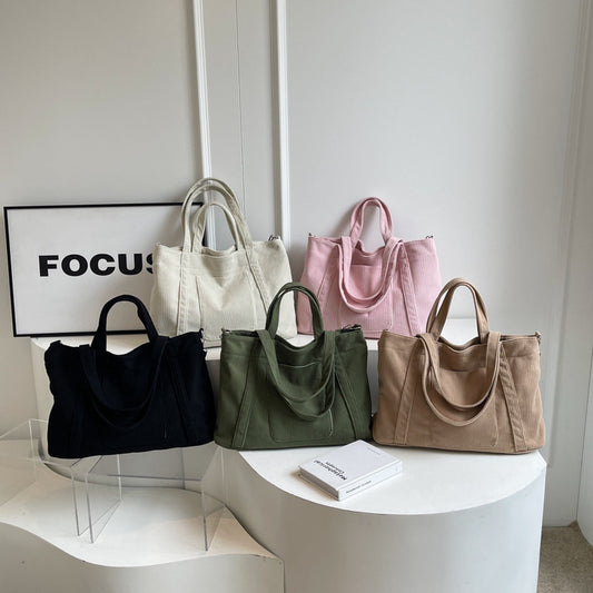 Women's Corduroy Large Capacity Totes Commuter Cloth Bags
