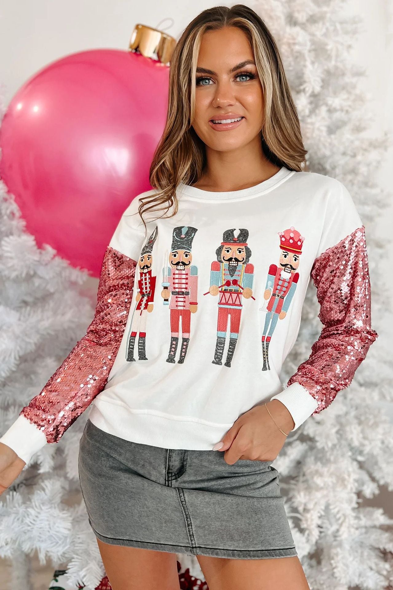 Round Neck Stitching Sequins Casual Sweatshirt Christmas Sweaters