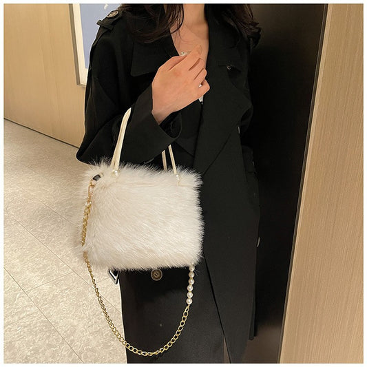 Women's Furry Fashion Pearl Plush Texture Crossbody Bags