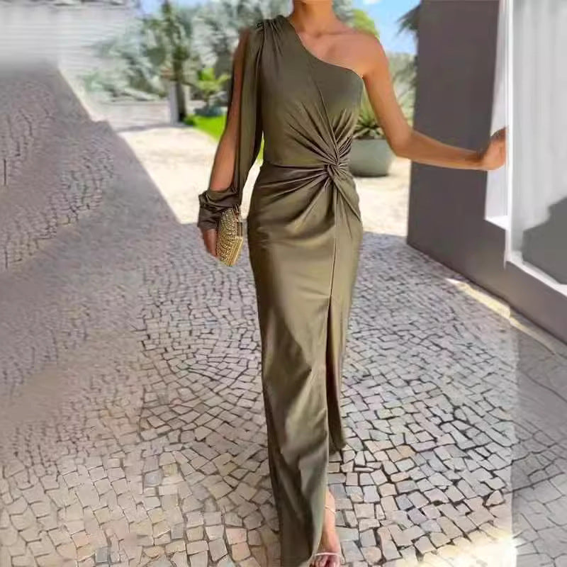 Summer Knotted Split Solid Color Slim Dresses