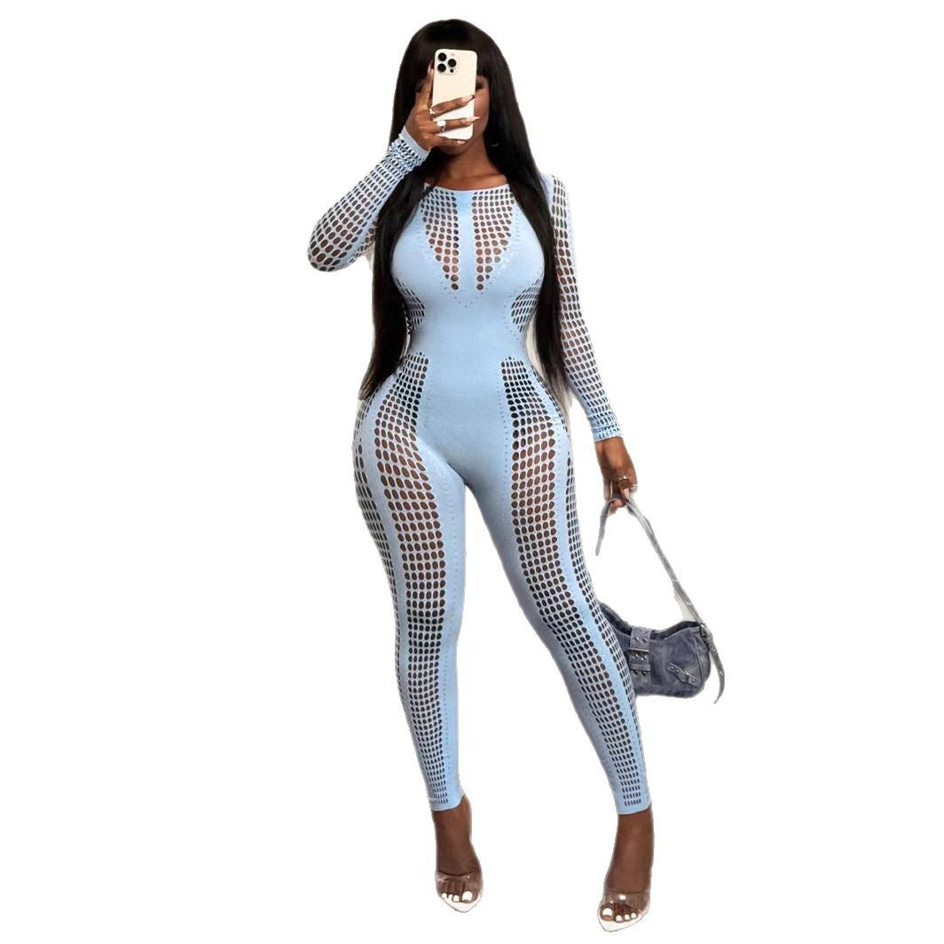 Women's Festival Long Sleeve Hollow High Waist Slim Fit Sexy Fashion Women's Jumpsuit/clothing