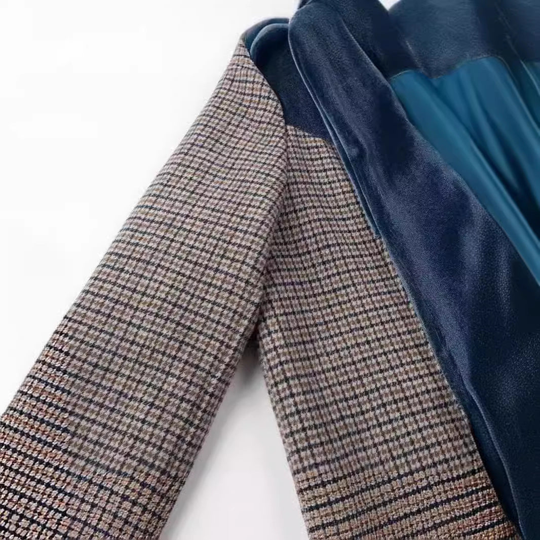Women's Casual Trendy Plaid Woolen Trench Coats