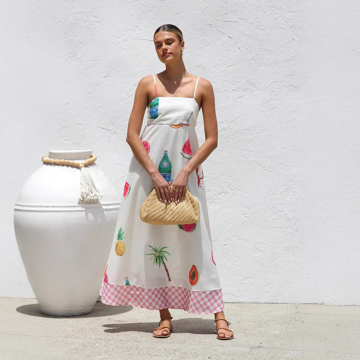 Vacation Style Casual Sling Large Swing Dress