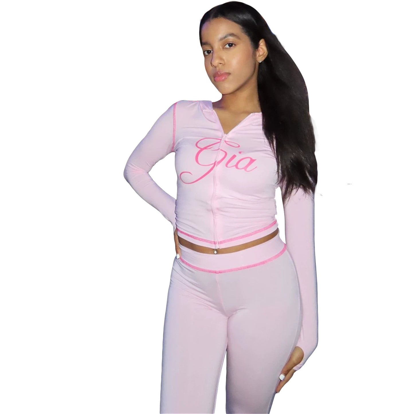 Women's Hooded Long Sleeve Thumb Hole Slightly Flared Two-piece Suits