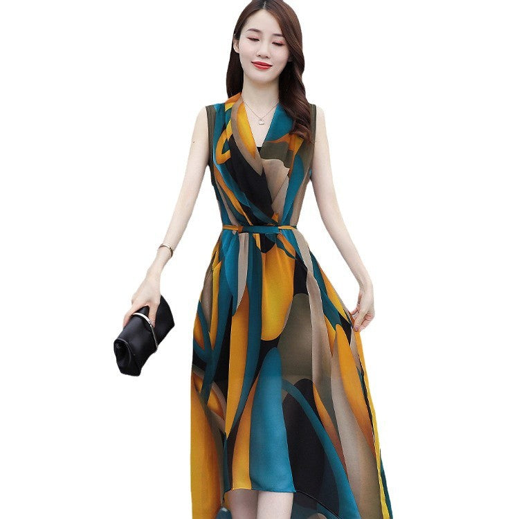 Women's Fashion Mom Wear Sleeveless Waist For Dress