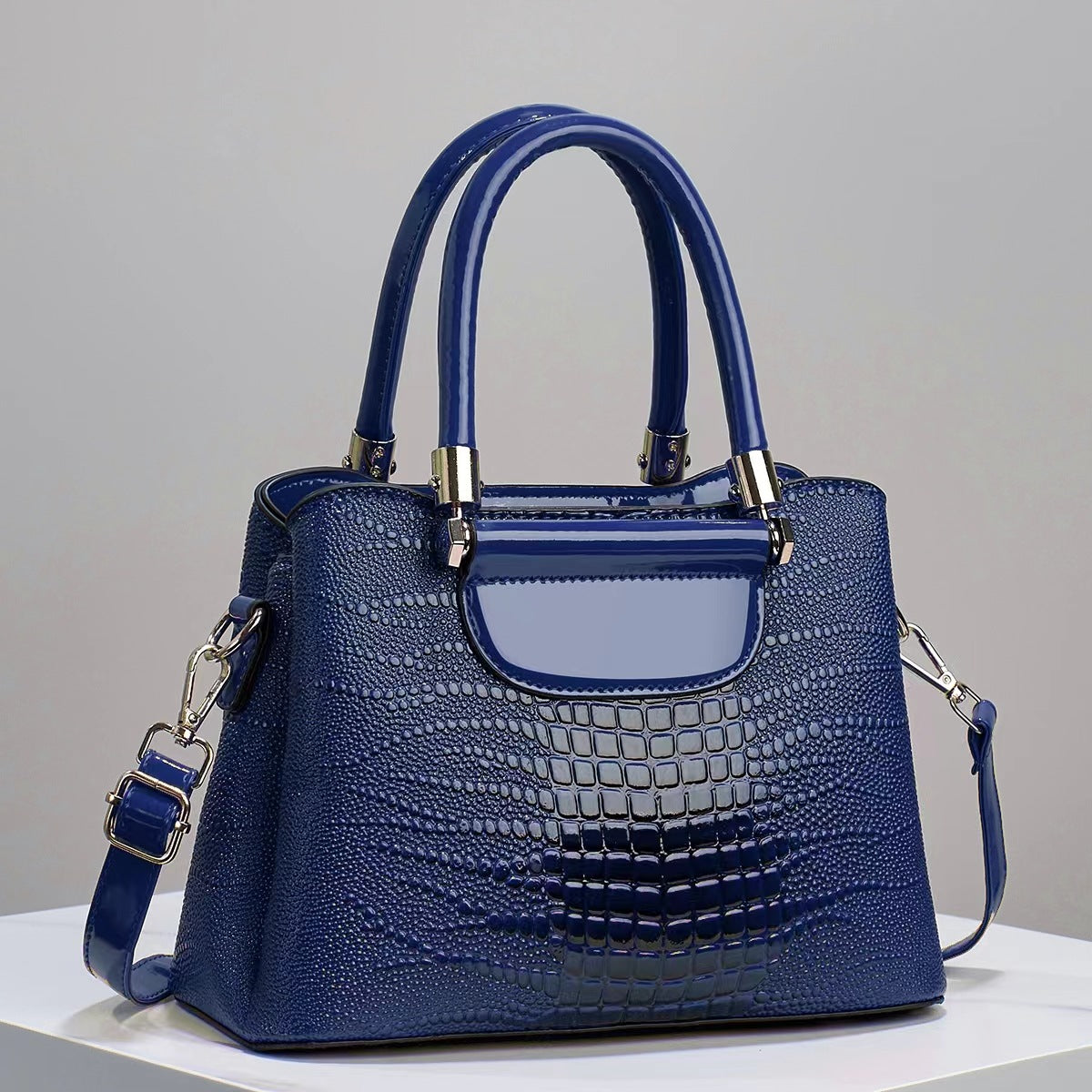 Women's Textured Bright Leather Stone Pattern Crocodile Handbags