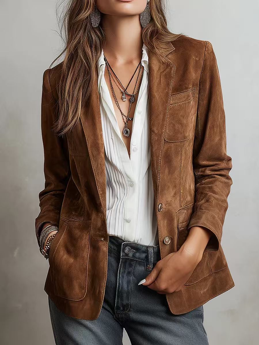 Women's Elegance Retro Suede Single-breasted Including The Blazers