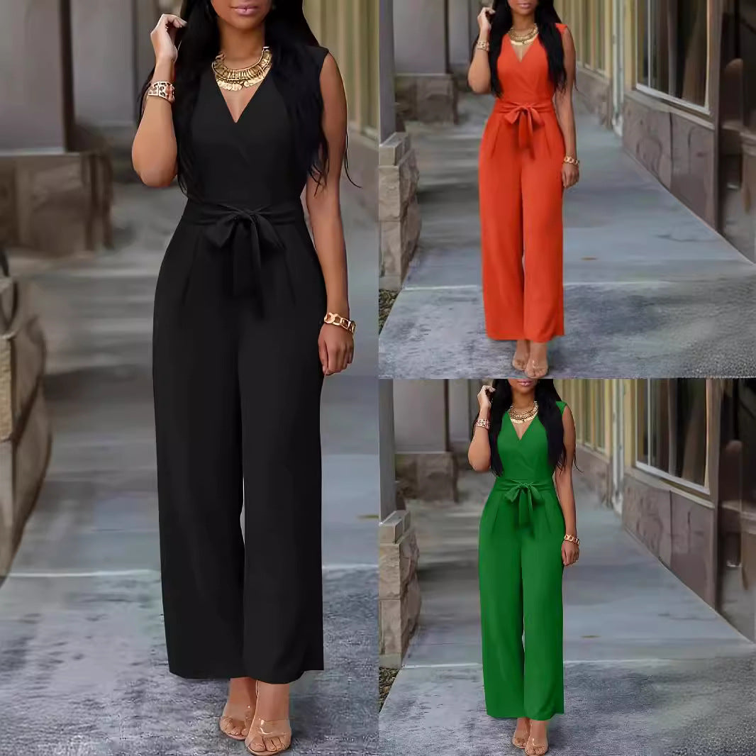 Unique Creative Slouchy Women's Sleeveless Belt Jumpsuits