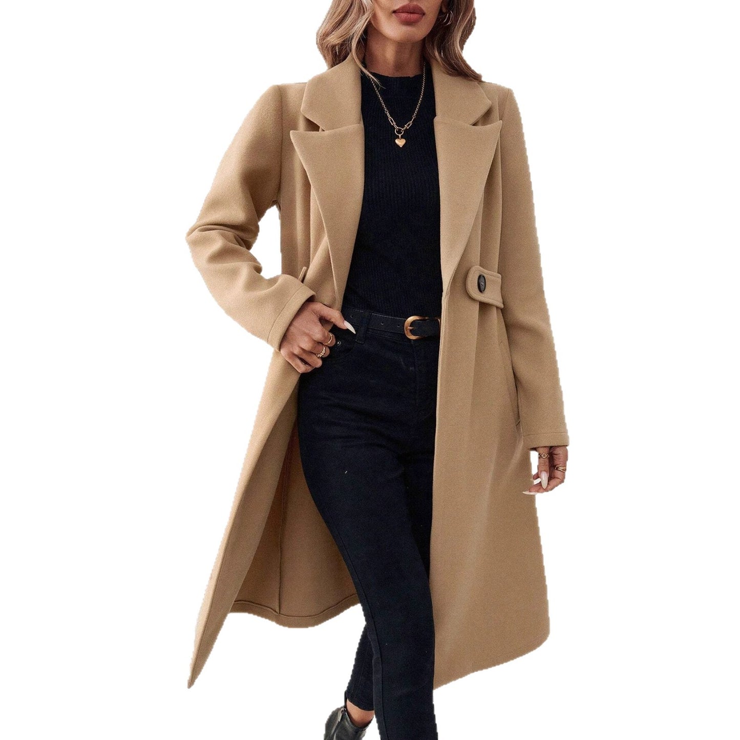 Women's Woolen Long Lapel Slim Fit Slimming Coats