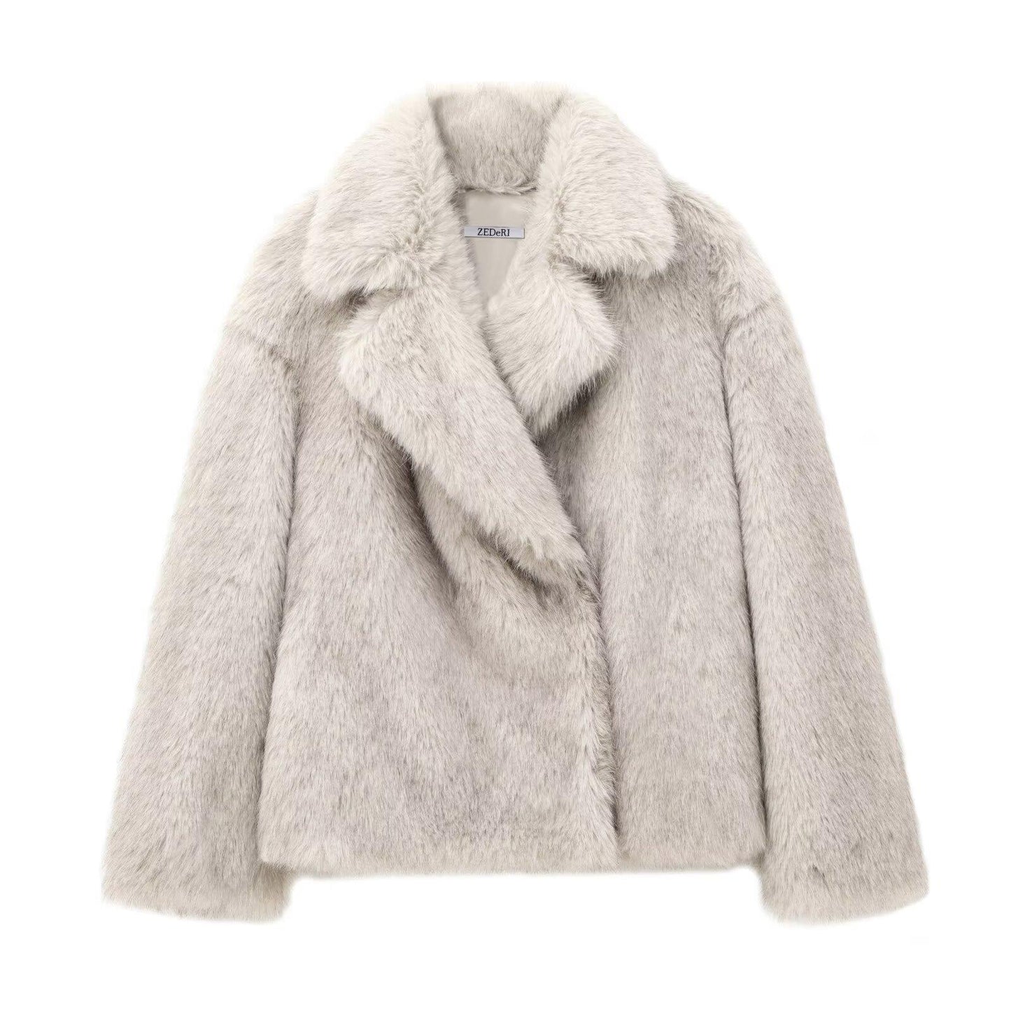 Woolen Effect Artificial Fur Fashion Black Coats