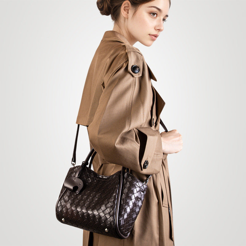 Women's Genuine Leather Woven Pattern Large Capacity Crossbody Bags
