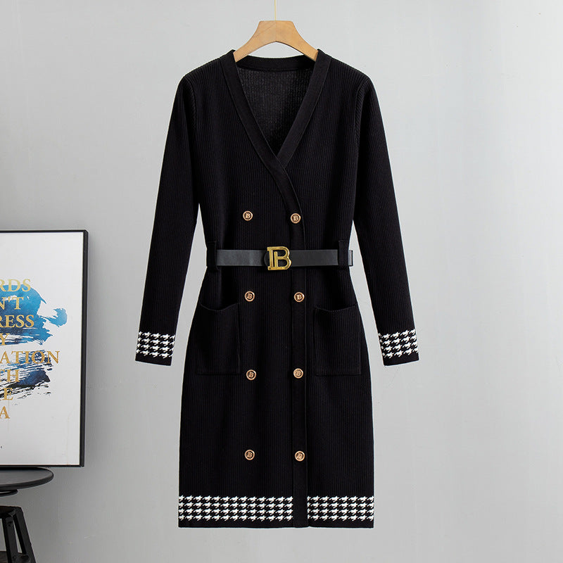 Korean Classic Black Elegant Button Knitted Dress Style Dresses