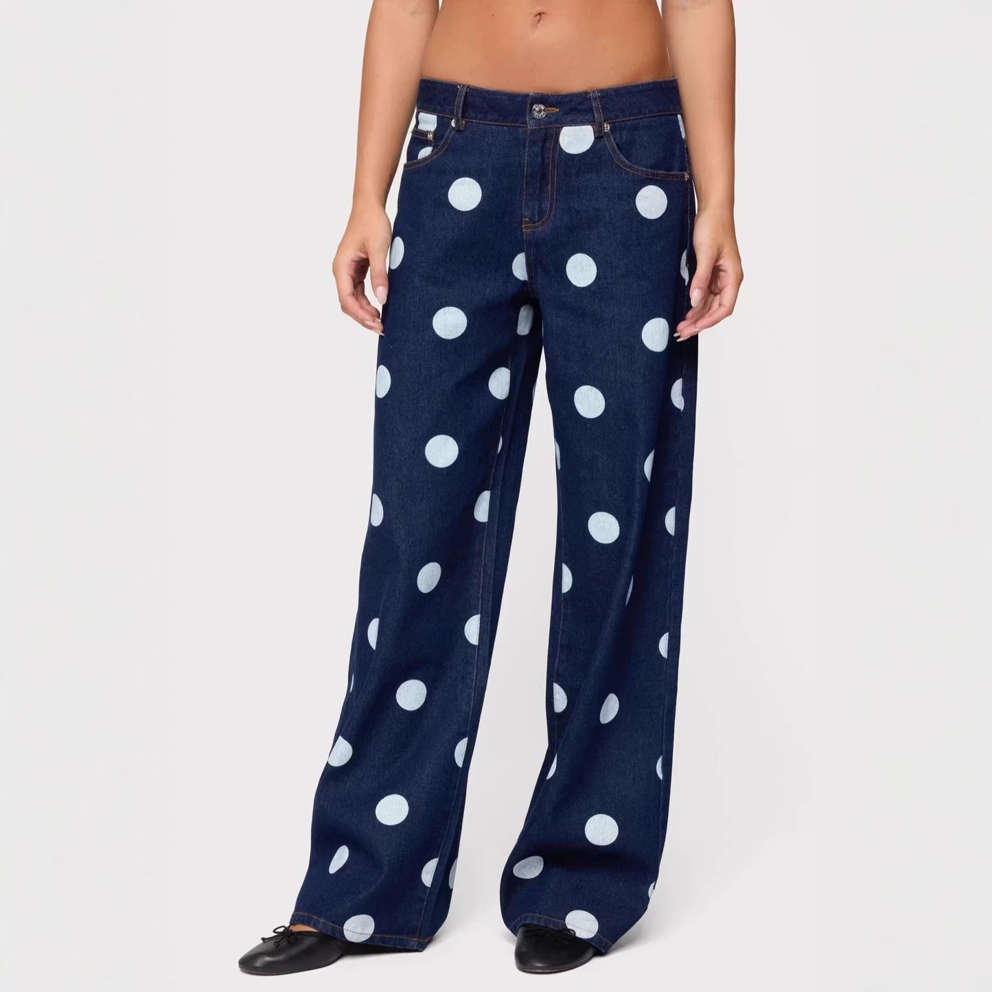 Women's Casual Cool Dark Polka Dot Jeans