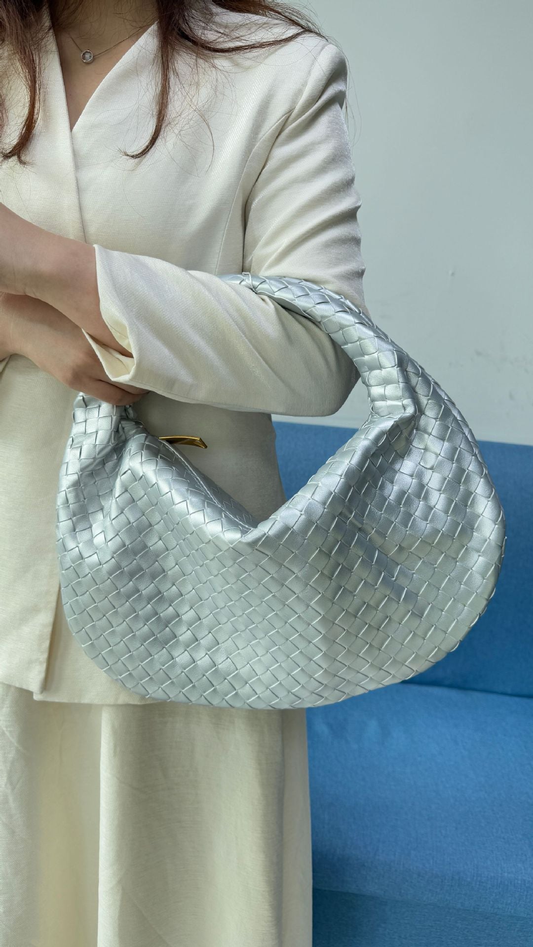 Women's Denim Woven Fashion Portable Horn Bags