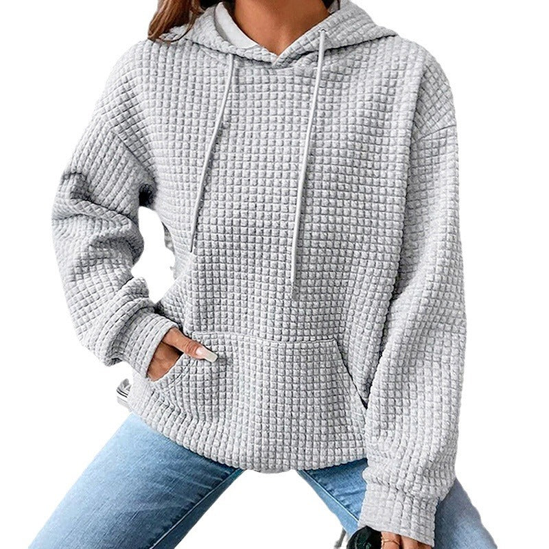 Women's Waffle Hooded Long Sleeve Letter Print Sweatshirt Loose Women's Sweater, Sweater