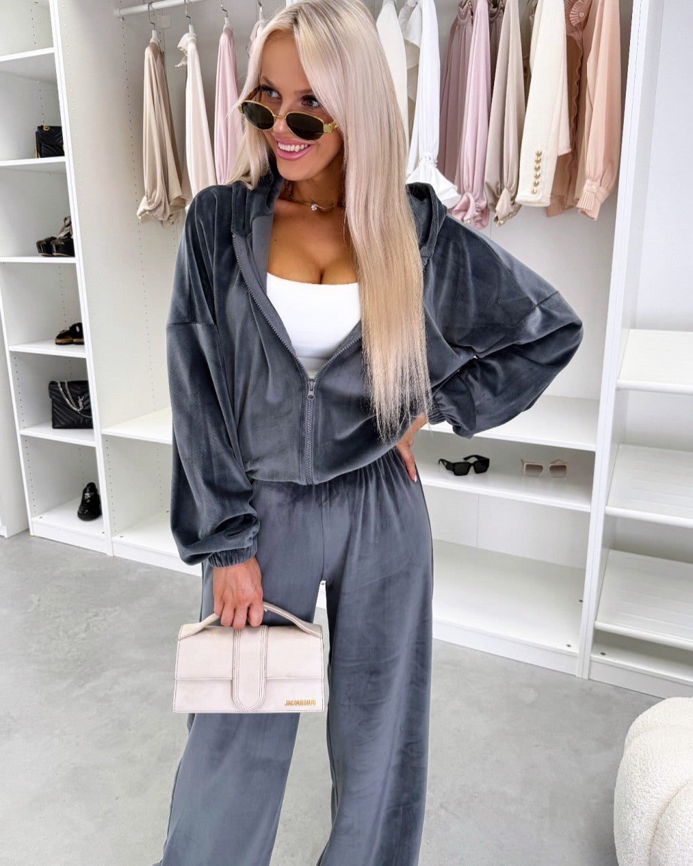 Fall Fashion Zipper Hooded Sport Long Wide Suits