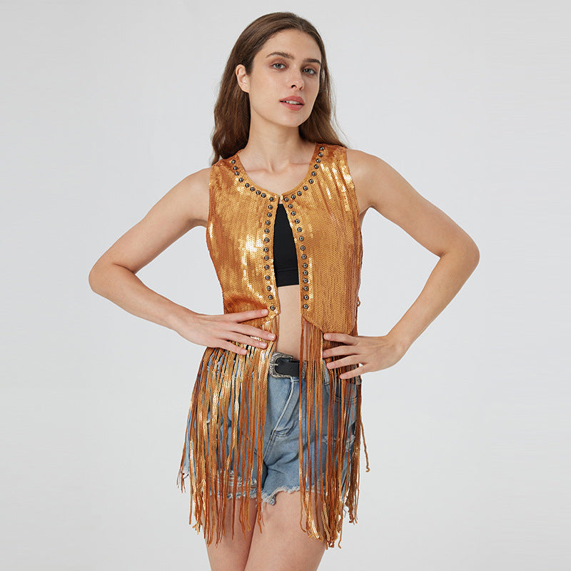Women's Versatile Sequin Tassel Carnival For Vests