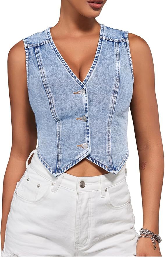 Versatile Classic Women's Washed Slim Denim Women's Vest
