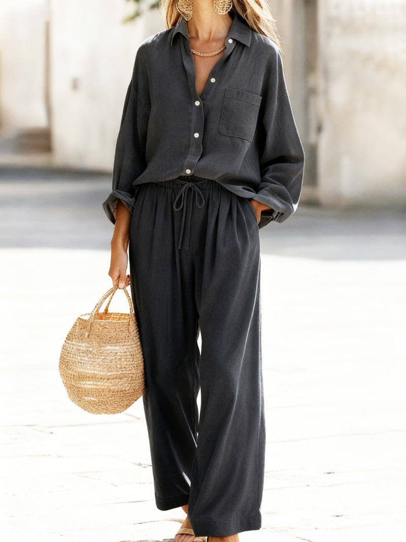 Women's Solid Color Imitation Cotton Linen Loose Long Fashion Casual Suit