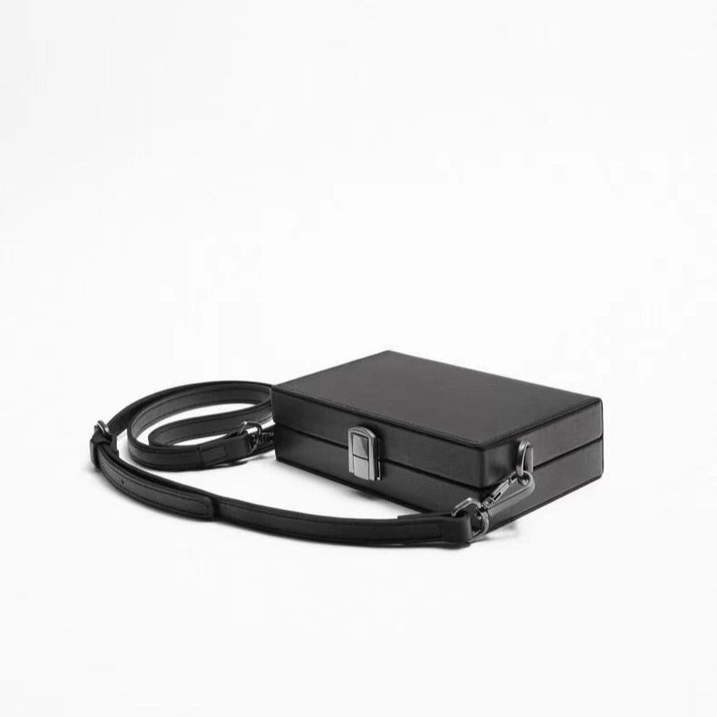 Men's Fashion Black Hard Box-shaped Mini Envelopes Bags