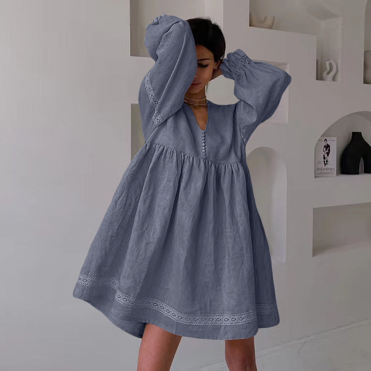 Women's Cotton Linen French Dress Temperament Commute Dresses