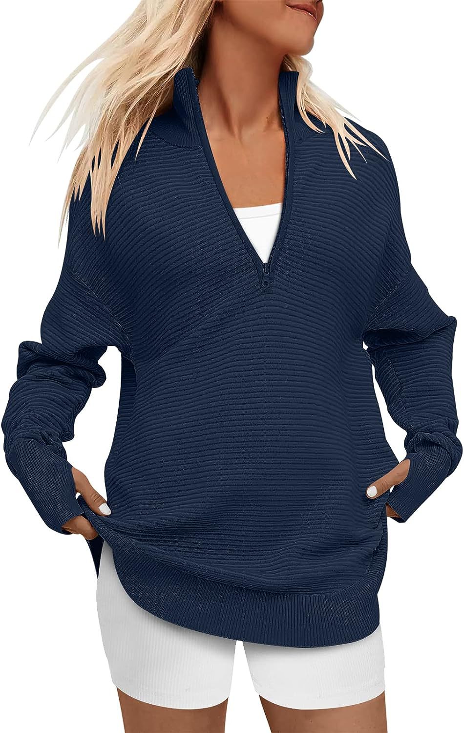 Women's Batch Long Sleeve Half Zipper Casual Sweaters
