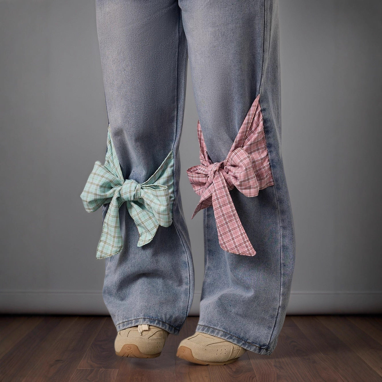 Women's Bow Design High Waist Wide Leg Jeans