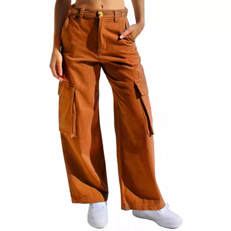 Casual Loose Wide Leg Straight Cargo Jeans