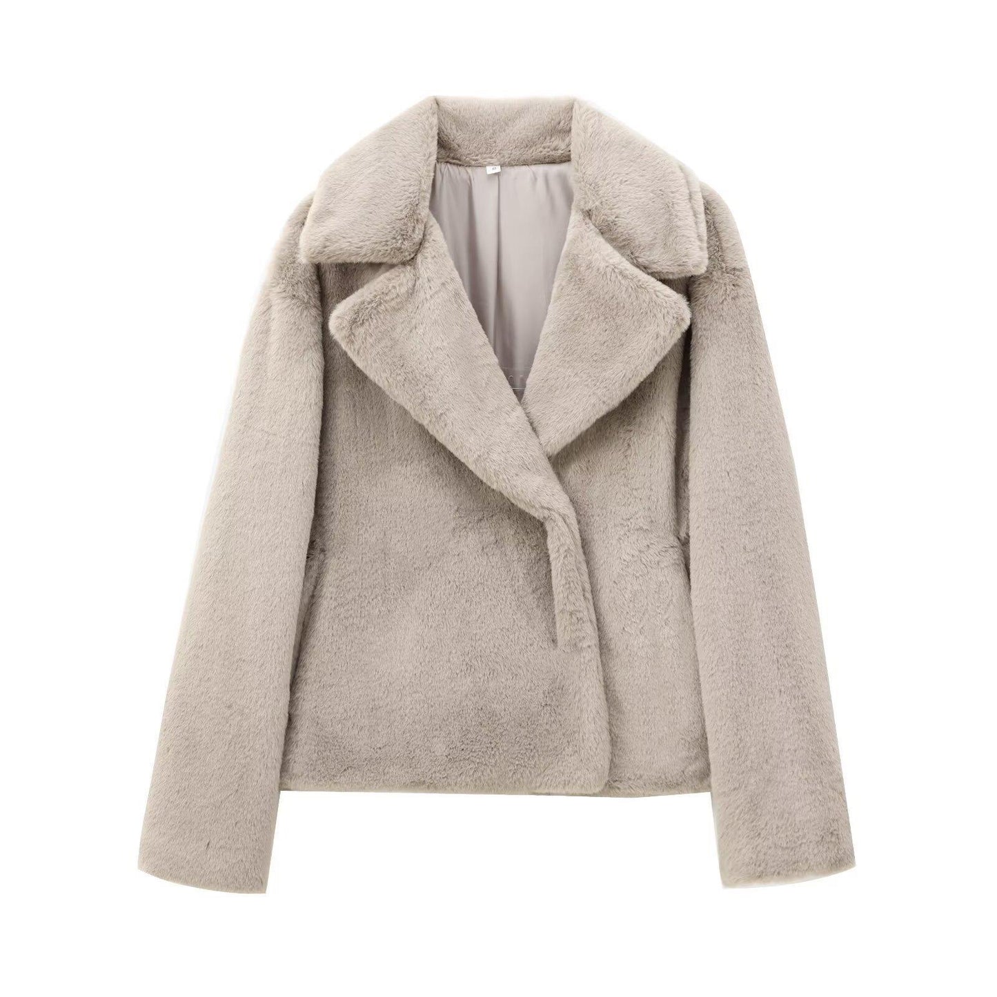 Woolen Effect Artificial Fur Fashion Black Coats