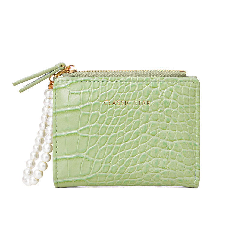 Women's Korean Style Fashion Crocodile Pattern Pearl Chain Ladies Wallets