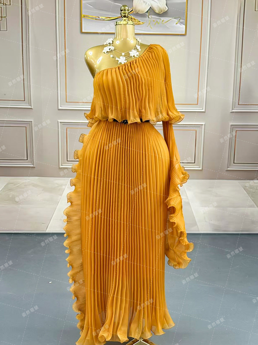 Women's Large Pleated Dress Long Light Luxury Dresses