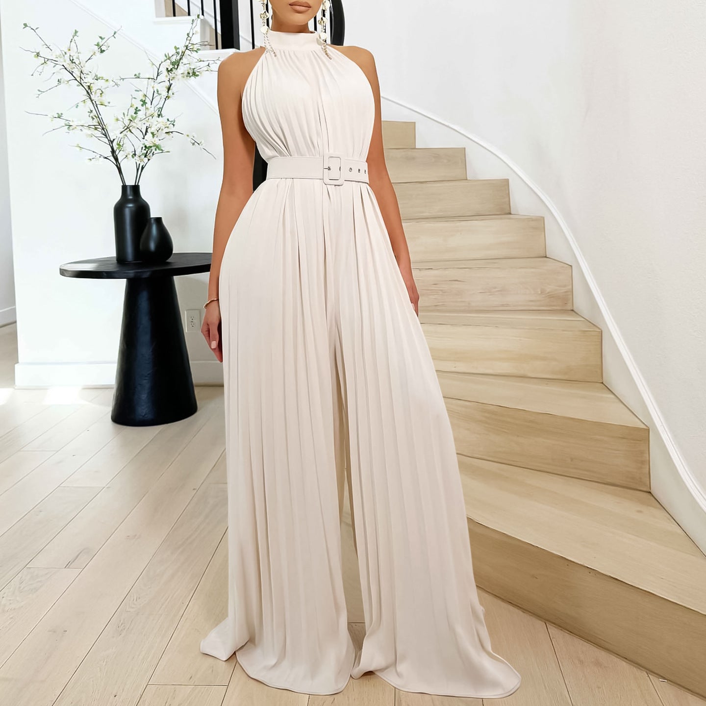 Fashion Sexy Solid Color Sleeveless Wide Jumpsuits