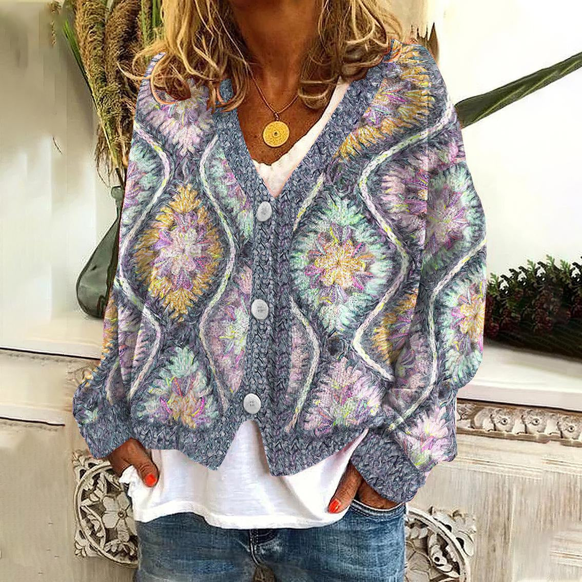Women's Printed Wear Soft Casual Cloak Fashion Knitwear