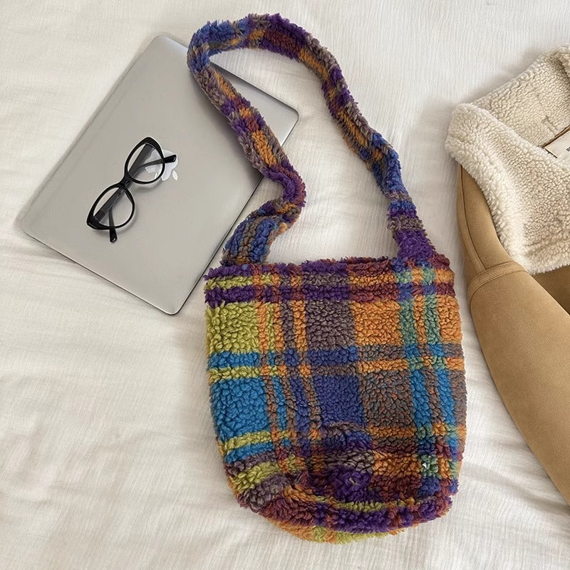 Women's Plush Lamb Wool Western Style Woolen Shoulder Bags