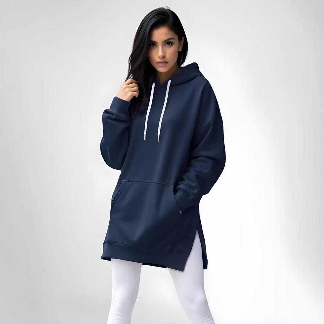 Women's Spring Solid Color Casual Hooded Rope Women's Sweater, Sweater