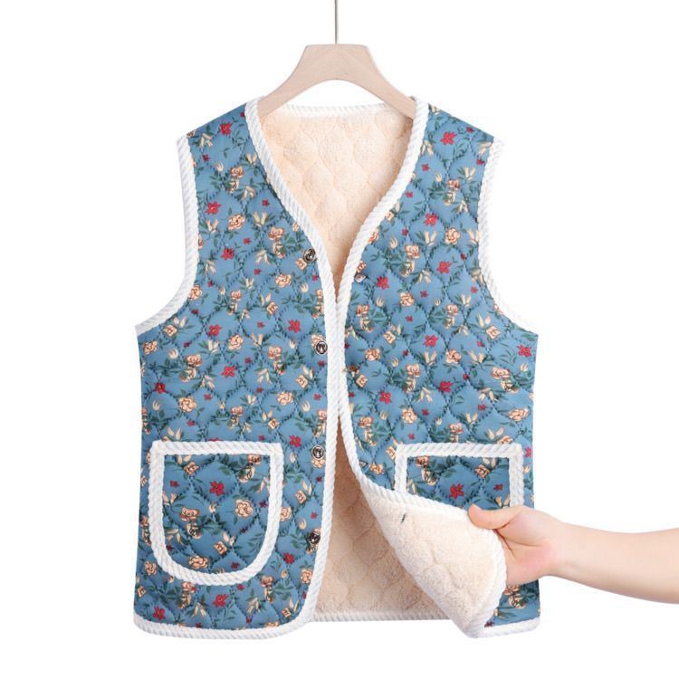 Women's Mother's Fleece Lined Padded Pattern Warm Women's Vest