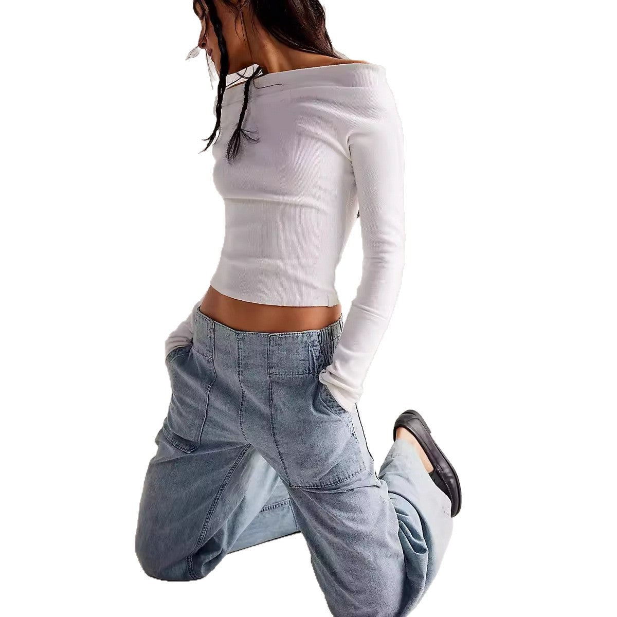 Women's Fashionable Personalized Low Waist Denim Trousers Loose Jeans