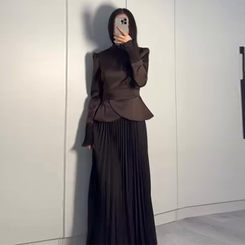 Women's Autumn Solid Color Fashion Stitching Design Round Dresses