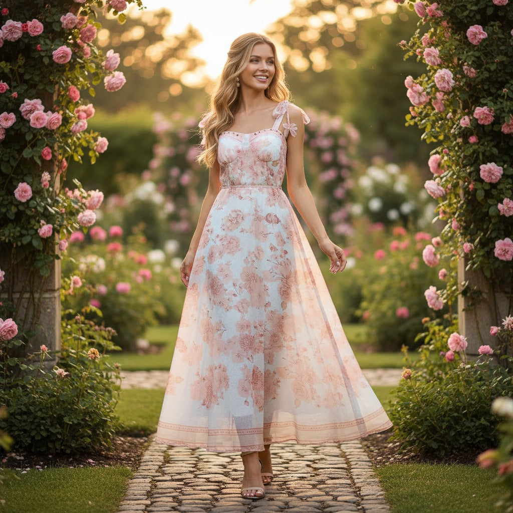 Women's Summer Floral Printed Suspenders Fishbone Fairy Dress Dresses