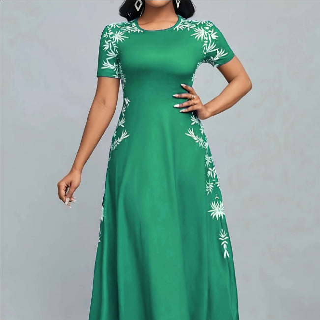 Women's Temperament Crew Neck Printed Fashion High Dress