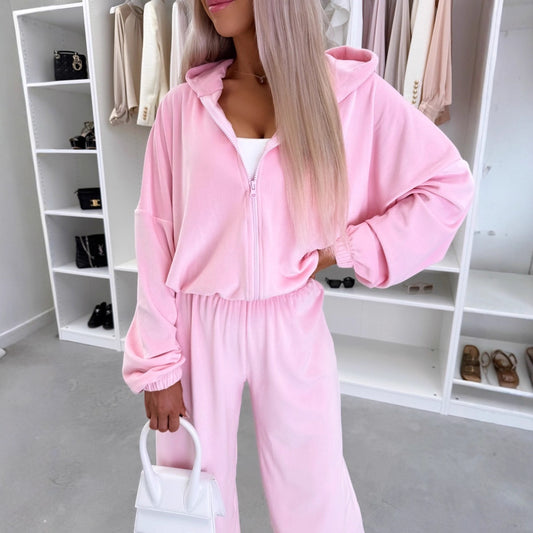 Fall Fashion Zipper Hooded Sport Long Wide Suits